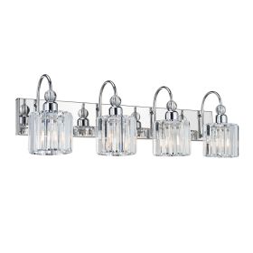 Indoor Decorative Lighting Iron Stainless Steel Crystal Bathroom Vanity Light Chrome Color 4-Light E26 Bulb Wall Lights