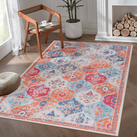 Naar 6x9 Cream Area Rugs, Washable Rug, Low-Pile, Non-Slip, Non-Shedding, Foldable, Kid & Pet Friendly - Area Rugs for living room, bedroom, kitc