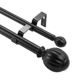 VEVOR Double Rod Curtain Rods, 36-72 inches(3-6ft) Adjustable Length, Black Double Curtain Rods with Round Finials, 1" and 3/4" Diameter