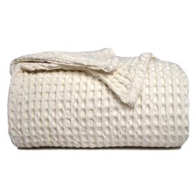 100% Cotton Waffle Weave Throw Blanket 50x70 inch Ivory Color Lightweight Soft and Breathable Throw Blanket for All Season Skin Friendly Blanket