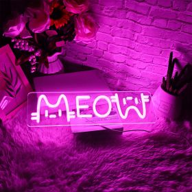 1 LED neon light, pink "meow meow" cat shaped wall decoration light, bright neon light with USB, suitable for decorating girls' bedrooms