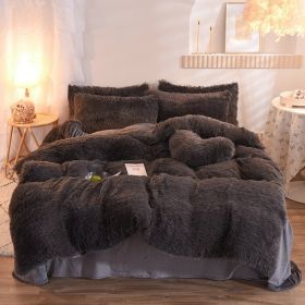 Luxury Thick Fleece Duvet Cover Queen King Winter Warm Bed Quilt Cover Pillowcase Fluffy Plush Shaggy Bedclothes Bedding Set Winter Body Keep War (Option: Dark Grey-1.5m bed sheet)