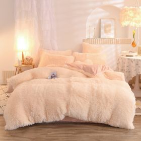 Luxury Thick Fleece Duvet Cover Queen King Winter Warm Bed Quilt Cover Pillowcase Fluffy Plush Shaggy Bedclothes Bedding Set Winter Body Keep War (Option: Beige-1.5M)