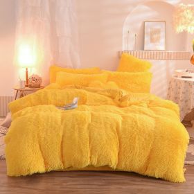 Luxury Thick Fleece Duvet Cover Queen King Winter Warm Bed Quilt Cover Pillowcase Fluffy Plush Shaggy Bedclothes Bedding Set Winter Body Keep War (Option: Yellow-1.5M)