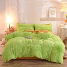 Luxury Thick Fleece Duvet Cover Queen King Winter Warm Bed Quilt Cover Pillowcase Fluffy Plush Shaggy Bedclothes Bedding Set Winter Body Keep War (Option: Green-1.8m bed sheet)