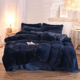 Luxury Thick Fleece Duvet Cover Queen King Winter Warm Bed Quilt Cover Pillowcase Fluffy Plush Shaggy Bedclothes Bedding Set Winter Body Keep War (Option: Navy-1.5m bed sheet)