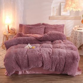 Luxury Thick Fleece Duvet Cover Queen King Winter Warm Bed Quilt Cover Pillowcase Fluffy Plush Shaggy Bedclothes Bedding Set Winter Body Keep War (Option: Bean Paste-1.8M)