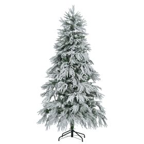 6 Feet Pre-installed Spruce Snow Cover Christmas Tree With 300 Multi-color LED Lights (Option: Green and white)