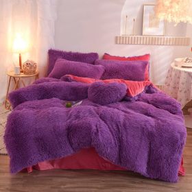 Luxury Thick Fleece Duvet Cover Queen King Winter Warm Bed Quilt Cover Pillowcase Fluffy Plush Shaggy Bedclothes Bedding Set Winter Body Keep War (Option: Purple-1.8M)