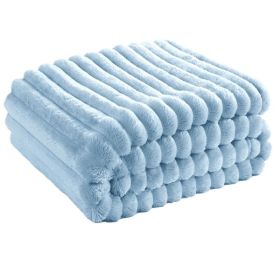 Super Soft Throw Blanket Premium Silky Flannel Fleece 3D Ribbed Jacquard (Color: Blue, size: 150*200)