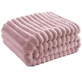 Super Soft Throw Blanket Premium Silky Flannel Fleece 3D Ribbed Jacquard (Color: Pink, size: 150*200)