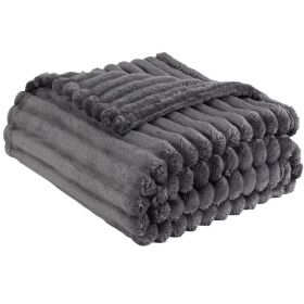 Super Soft Throw Blanket Premium Silky Flannel Fleece 3D Ribbed Jacquard (Color: Grey, size: 150*200)