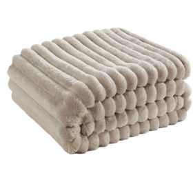 Super Soft Throw Blanket Premium Silky Flannel Fleece 3D Ribbed Jacquard (Color: Khaki, size: 70*100)