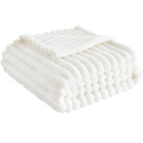 Super Soft Throw Blanket Premium Silky Flannel Fleece 3D Ribbed Jacquard (Color: White, size: 150*200)