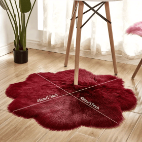 1pc, Soft and Plush Flower Shaped Fur Rug - Faux Sheepskin Area Rug for Bedroom, Sofa (Color: Burgundy, size: 17.72*17.72inch)