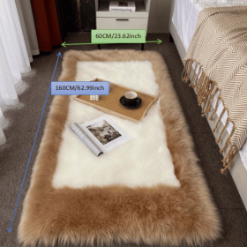 1pc, Soft and Fluffy Sheepskin Rug for Bedroom and Living Room - Non-Slip and Machine Washable Carpet for Dormitory and Room Decor (Color: Khaki + White, size: 23.62*62.99inch)