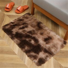 1pc, High Pile Tie-Dyed Shaggy Rug for Living Room and Bedroom - Fire Retardant, Machine Washable, Anti-Skid, Faux Fur (Color: Tie-dye Brown, size: 15.75*23.62inch)