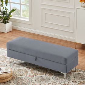 Storage Bench Solid Color 2 Seater Furniture Living Room Sofa Stool (Color: Dark Gray)