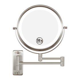 8 Inch Wall-Mounted Makeup Mirror, Double Sided 1x/10x Magnifying Makeup Mirror, 3 Colour Lights Touch Screen Dimmable Bathroom Mirror (Color: Brushed Nickel)