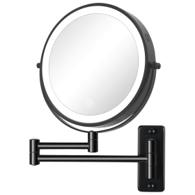 8 Inch Wall-Mounted Makeup Mirror, Double Sided 1x/10x Magnifying Makeup Mirror, 3 Colour Lights Touch Screen Dimmable Bathroom Mirror (Color: black)