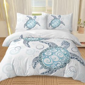 Three Piece Self-produced Bedding Set ,duvet Cover, Pillowcase Back White, Ten Grid Turtle, American Small Size (Option: King)